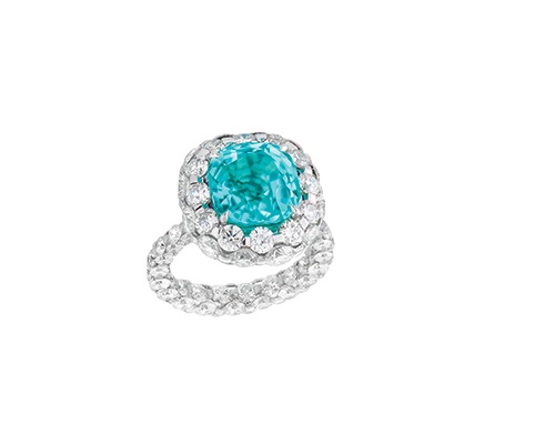  Mozambique Cushion-shaped Paraiba Tourmaline and Diamonds Ring